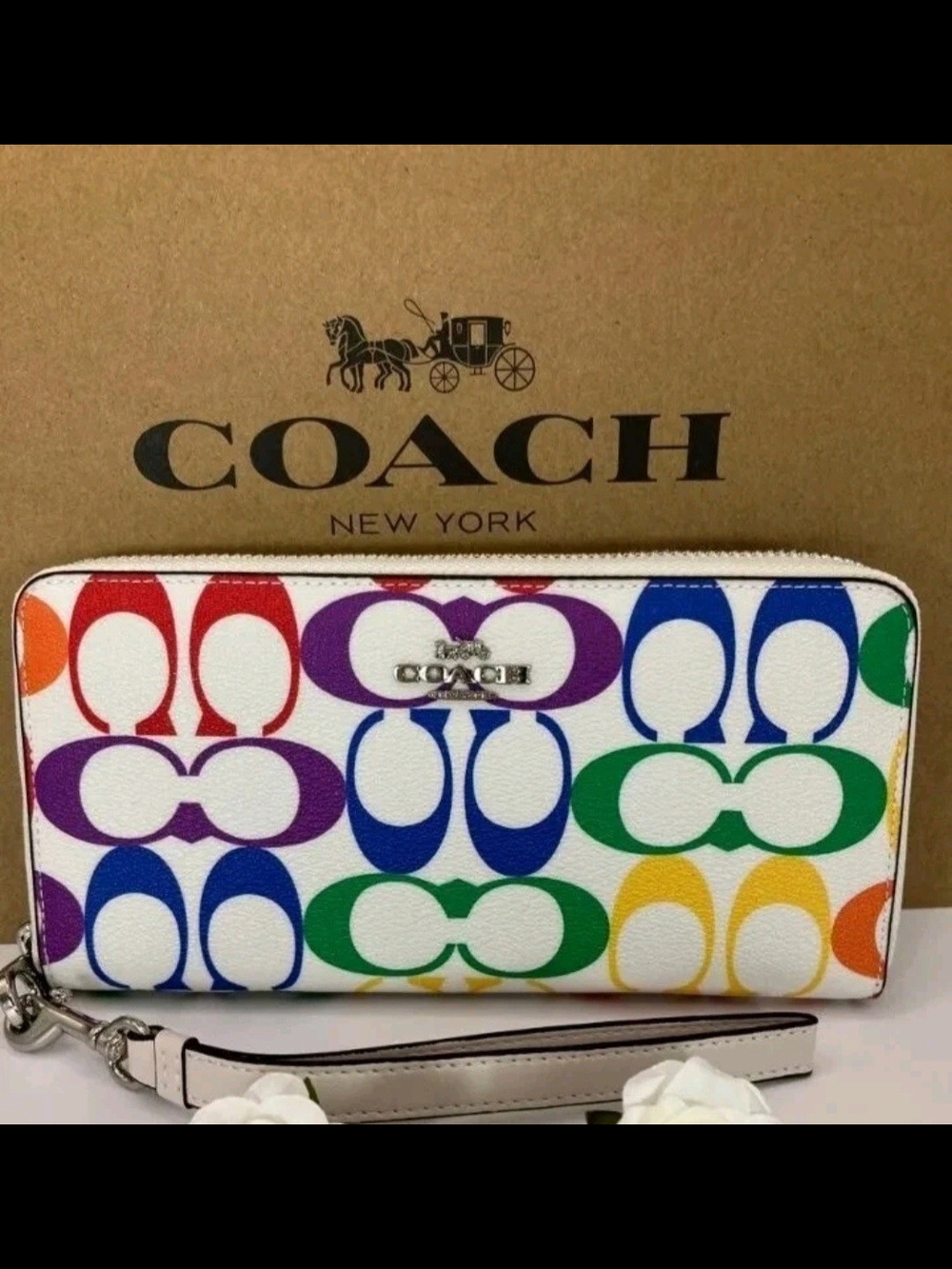 NWT Coach Long Zip Around Wallet in Rainbow Signature Canvas (Style No. C4537) - Picture 9 of 11